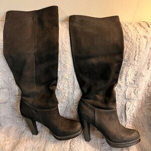 Cole Haan Air Tall Pebbled Black Leather Heeled Boots 8B